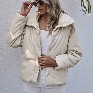 Tan Leather Puffer Coat
